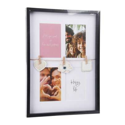  Well Home Marco de fotos Negro para 4 fotos y 3 correas de madera 31,3x2,7x43,5cm. Envió gratis24/72h