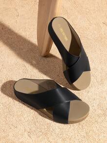 Giày Sandal Nữ Slip On Hở Mũi Dễ Thương Nền Tảng Criss Cross Dép Đế Bằng Thoải Mái Kỳ Nghỉ Cho Giày Mùa Hè - màu đen - Xem 1