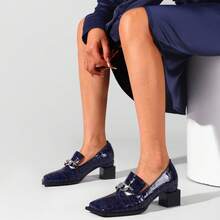 TDD Loafers For Women Patent Leather Buckle Square Toe Chunky Block Dress Slip On Wide Casual Comfortable Dressy High Heels Ladies Comfort Moccasins Elegantes 2 Inch Shoes