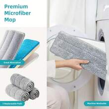 Hand Free Flat Floor Mop And Bucket Set For Professional Home Floor Cleaning System With 3PCS Washable Microfiber Pads For Hardwood Dust And Dirt Removal, Wet And Dry Use, Spin Mop For All Floor Types And Windows - 白色 - 查看 10