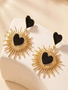 1 par de pendientes con forma de corazón exagerada, elegante y refinada, con acabado esmaltado y personalizado - Pendientes de corazón - Ver 7