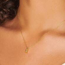 CIREY 18K Gold Plated Rectangle Birthstone Pendant Necklace With Colorful Cubic Zirconia For Women, Titanium Steel