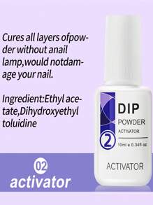 4 bouteilles/set Ensemble liquide de poudre de trempage, 4 pièces de 10 ml/0,35 oz Ensemble de système de poudre de trempage avec base, top coat, activateur et sauvegarde de brosse pour kit d'art d'ongles DIY de salon