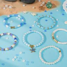 1 caja de set de cuentas con tema oceánico, kit de fabricación de pulseras de amistad estilo vacaciones de verano, set de cuentas de arcilla para manualidades de joyería, pulseras, collares, aretes, regalos artesanales