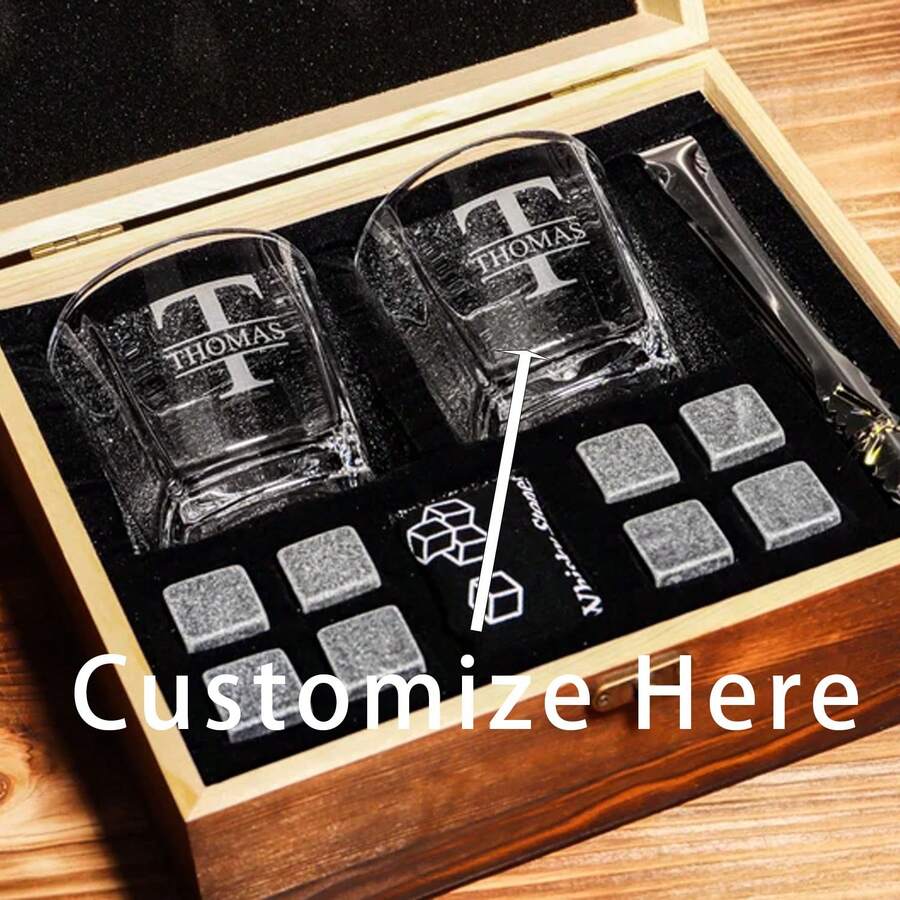 Personalized Whiskey Glass Set With Wooden Box, Whiskey Set, Groom Gift, Best Man Gift, Boyfriend Gift, Whiskey Gift For Him, Gift For Dad, Exclusive Gift For Drinking Enthusiasts, Customized Gift. - Multicolor - View 1