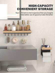 1/4-Piece Home Bathroom Storage Series – Various Styles, Covering Hook Racks, Shelves, Toilet Brush Holders & Toilet Paper Holders - Multicolor - View 4