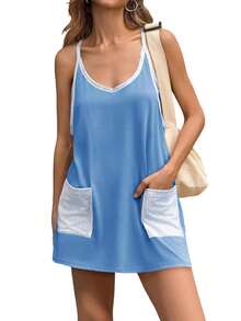Summer Mini Tennis Romper For Women With Built In Shorts Athletic Casual Vacation Dress - 藍色 - 查看 4
