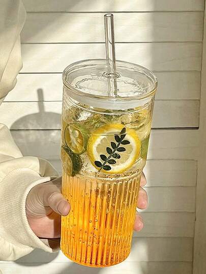 Half-Size Striped Plastic Cup With Lid - Leak-Proof And Dustproof, Large Capacity, Easy To Clean, Suitable For Home/Office/Outdoor Use, Ideal For Holding Milk And Cold Drinks In Summer.