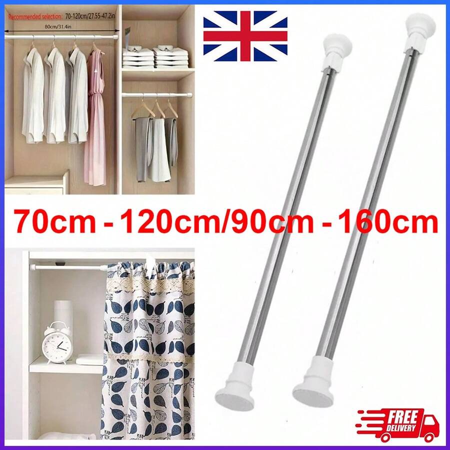 Rzctukltd Heavy Duty Extendable Telescopic Shower Curtain Pole Rail Rod Bath Door Window Home Bathroom Decor Fall Decor Bathroom Accessories Back To School - Silver - View 1
