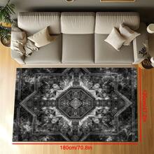 1pc Luxury Black & Gray Vintage Boho Area Rug With American Creative Elements, Rectangular Soft & Anti-Slip Carpet For Outdoor, Entryway, Living Room, Bedroom, Laundry Room, Bathroom, Game Room, Machine Washable, Home Decor