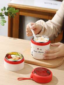 1pc Stainless Steel Breakfast Cup With Spoon, Transparent Lid, Portable, Mini Lunch Box, Suitable For Office Workers, Students, Outdoor - Multicolor - View 5