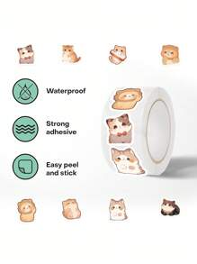 500/1000pcs/Roll Cute Cat Self-Adhesive Label Stickers, Gift Bag Sealing Stickers, Baking Packaging Stickers, Personalized Decoration Stickers, Suitable For Gift Bag Sealing, Wedding Invitation Sealing, Computer, Notebook, Book Decoration