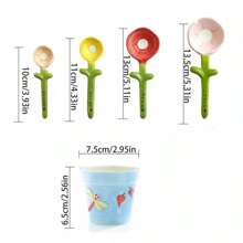 5pcs/Set Ceramic Flower Measuring Cup Set - Baking Tool With Storage Base, Household Kitchen Salt/Sugar Seasoning Small Spoons
