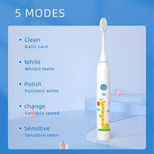 1PC Power Electric Toothbrush With 4 Replaceable Toothbrush Heads, A Wall-Mounted Bracket And A Dust Cover, USB Charging, 5-Gear Switching Mode. Personal Care Appliances For Men And Women Oral Hygiene, Brightening Teeth, Soft Wool For Sensitive Teeth Oral Care Appliances - 白色 - 查看 3