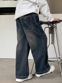 Tween Boy Casual Pocketed Loose Wide-Leg Jeans - Dark Wash - View 3