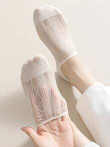 5双装女士休闲简约网眼船袜，轻薄防滑透气隐形袜，适合日常穿着，夏季圣诞礼物 - 彩色 - 查看 4