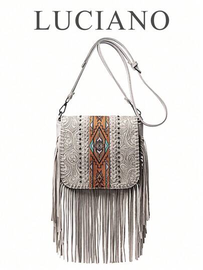 New Fashionable Spring And Summer Crossbody Bag Bohemian Retro Geometric Retro Printed Shoulder Bag Niche Multifunctional Daily Leisure Travel Commuter Travel Street Holiday Holiday Grey , Bohemian Outfit For Women