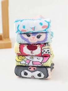 Disney 5 Pairs Girls/Kids/Baby Kuromi, Rabbit, Mesh, Pink/Green/Blue/White/Purple Multi-Color Heart, Bow, Flower, Letter Print Casual Sports Style Socks, Suitable For Spring/Summer, Thin, For School And Casual Wear