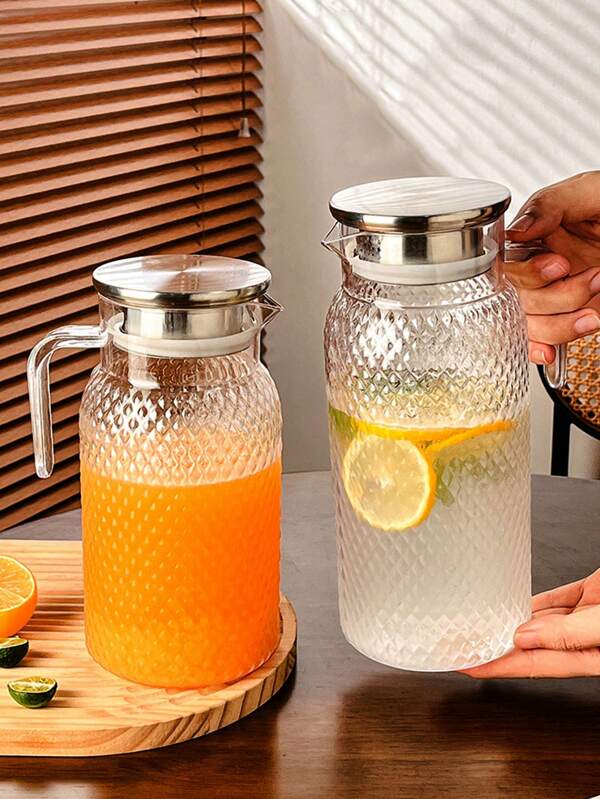 1pc Multipurpose Clear Plastic Water Jug With Steel Lid - Ideal For Hot And Cold Drinks, Iced Tea, Juice, Milk, Fridge Jar - Perfect For Christmas, New Year, Back To School Gatherings