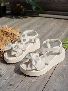 Women's Thick Sole Butterfly Decor Platform Sandals, Comfort Cross-Ankle Strap Slip-On Design, Casual Beach Holiday Flat Shoes, Open Toe Fashion