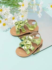 Cute Baby Bow Hook And Loop Flat Sandals - Green - View 5