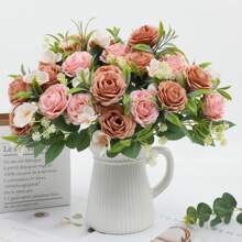 1 Stück künstliche Blumenbestickung, Seidenrosen Strauß, elegant und realistisch, Arrangement aus Seidenblumen für Innenräume, Vase für Esszimmertisch, Brautstrauß, Hochzeitsdekoration, Frühlingsdekoration, Klassenzimmerdekoration, Hochzeitsbogen, Blumenwand, Handblume, Kopfschmuck Kranz, Vase Dekoration