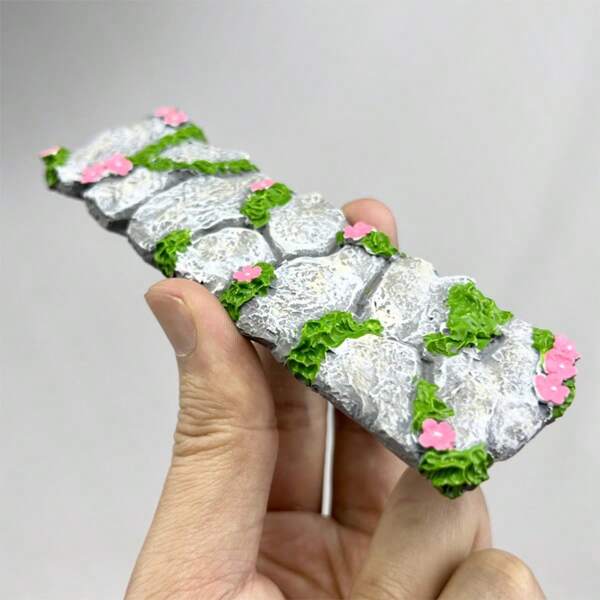 1 Piece Mini Flower And Moss Path Decoration, Made Of Resin With Pebbles, Flowers, And Moss For Miniature Landscape, Quiet Desk Decor, Fairy Garden Path Tile