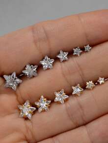 1 件装微型水晶 CZ 星形耳骨穿孔不锈钢螺丝耳钉耳屏扁平耳轮耳垂耳轮软骨海螺耳环女士珠宝 - 一個球球不鏽鋼CZ星星耳釘 - 查看 11