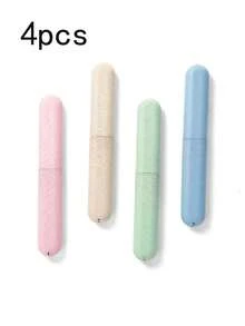 4pcs Portable Toothbrush Case And 4pcs Electric Toothbrush Head Covers, Toothbrush Storage Box For Traveling, Toothbrush Chopsticks Pencil Box, Dust-Proof Brushes Protector, Portable Toothbrush Heads Pod Case Protector Graduation - Multicolor - View 3