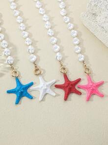 1件波西米亚风ABS塑料串珠珍珠树脂海星吊坠项链，配OT扣，可作礼物或日常佩戴 - 樹脂海星珍珠項鍊 - 查看 9