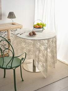 1pc French Style Minimalist Cream Lace Tablecloth With Embroidered Flowers And Bells, Suitable For Outdoor Wedding Decor, TV Cabinet Cover, Birthday Party, Afternoon Tea, Garden Photoshoot Background, All Seasons