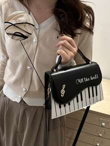 Customizable Personalized Name Handbag For Women, Fashionable Contrasting Printed Small Square Bag, Sweet And Girlish Personalized Piano Note Crossbody Bag, Suitable For Casual Shopping And Gift Giving, Suitable As A Gift For Family And Friends - Multicolor - View 9