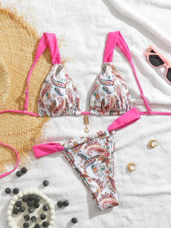 2025 New Arrival Sexy Printed Split Bikini Set, Floral Print Elegant Swimsuit For Women, Cross-Border Exports