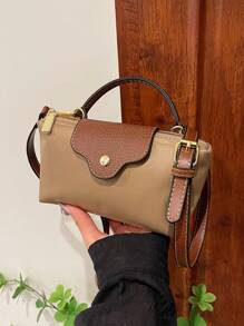 1 pieza Bolso de tote casual de mujer, bolso de hombro de nailon de unicolor versátil, estilo Boston, bolso de mano de moda cruzado