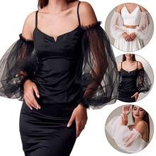 女士灯笼泡泡袖，新款婚纱装饰袖，黑白网眼灯笼袖，适合拍照、舞台表演，涤纶纤维纯色女士秋装