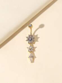 1pc 18pcs Cubic Zirconia 3-Piece Navel Belly Button Ring - Yellow Gold - View 4
