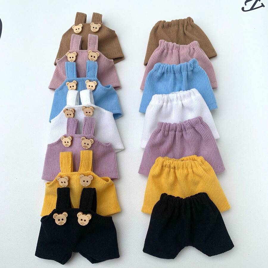 适合17厘米布娃娃的娃娃配件，背带裤套装，可爱娃娃衣服，10厘米毛绒娃娃衣服