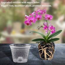 5 Packs Transparent Plastic Orchid Pots With Saucers For Air Circulation, Clear Plastic Planter For Orchid,Orchid Pot With Holes For Repotting Healthy Air Circulation And Water Drainage, Indoor & Outdoor Gardening, Home Decor