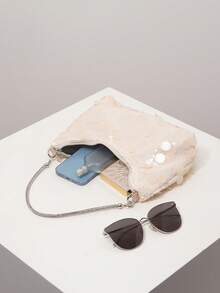 Túi đeo vai đính sequin lấp lánh, Túi tote phong cách cao cấp dành cho quý cô, Túi sequin, Túi dạ hội, Váy dạ hội dành cho phụ nữ, Phụ kiện dạ hội, Đồ cưới, Túi thanh lịch dành cho phụ nữ (Họa tiết ngẫu nhiên) - Màu be - Xem 6