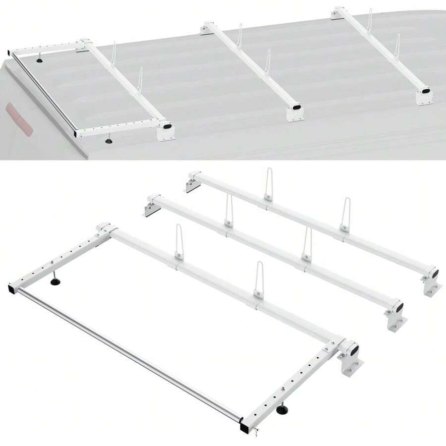 Heavy Duty Ladder Rack For Transit Custom 2013 To 2024 Adjustable Van Roof Storage Solution - White - View 1