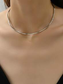 1pc Minimalist Wavy Metal Choker Necklace For Women, Charming Jewelry For Date, Party, Prom, Thanksgiving - Silver - View 1