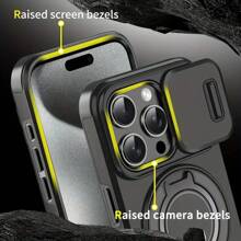 Compatible With IPhone 16/15/14/13/12/11/Pro/Max Pro/Plus Phone Case, With Sliding Camera Cover + [Full Camera Protection], With 360° Rotating Stand/Magnetic Car Mount/Matte Anti-Shock Phone Protective Cover