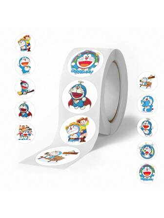 Doraemon 500张可爱多啦A梦圆形贴纸 可爱动漫主题装饰标签 适用于手机笔记本 DIY工艺品礼物创意
