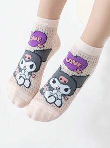 Disney 5 Pairs Girls/Kids/Baby Kuromi, Rabbit, Mesh, Pink/Green/Blue/White/Purple Multi-Color Heart, Bow, Flower, Letter Print Casual Sports Style Socks, Suitable For Spring/Summer, Thin, For School And Casual Wear
