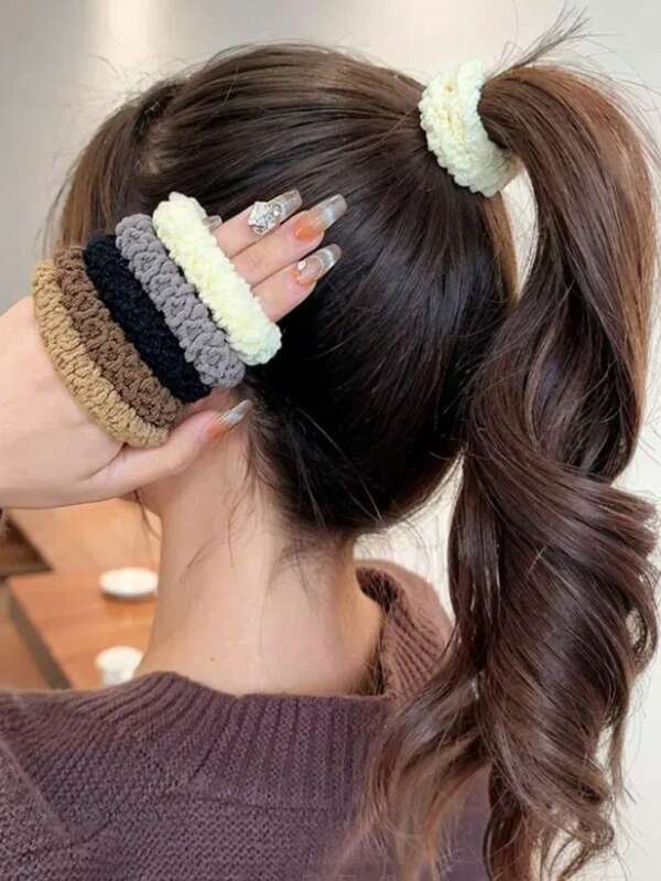 6pcs/Set Thick High Elastic Hair Ties, Durable Rubber Ponytail Holders, New Stylish High Bun Scrunchies, Hair Styling Accessories With Storage Box, Mixed Colors