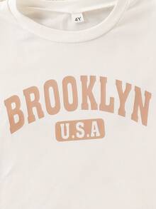 3pcs Boys' Summer Set: Vest, Letter Print T-Shirt, And Cargo Pants - Khaki - View 5