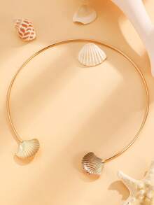 1pc Fashionable Seashell Choker Necklace, Adjustable For Women, Elegant Ocean Style Minimalist Jewelry Accessory Suitable For Beach, Party, Vacation - Yellow Gold - View 5