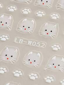 2pcs Cartoon Cat Nail Decals, Animal Theme, 3D Self-Adhesive Nail Art Stickers,For DIY Nail Manicure, DIY Korean Y2K Cute Kitten Nail Embellishments - White - View 4
