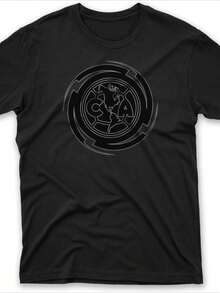 Camisa de hombre 1 pieza 100% algodón camisa de impresión digital 220g para todas las estaciones dise?o de la fusión del mapa mundial y el patrón geométrico - Negro - Ver 1