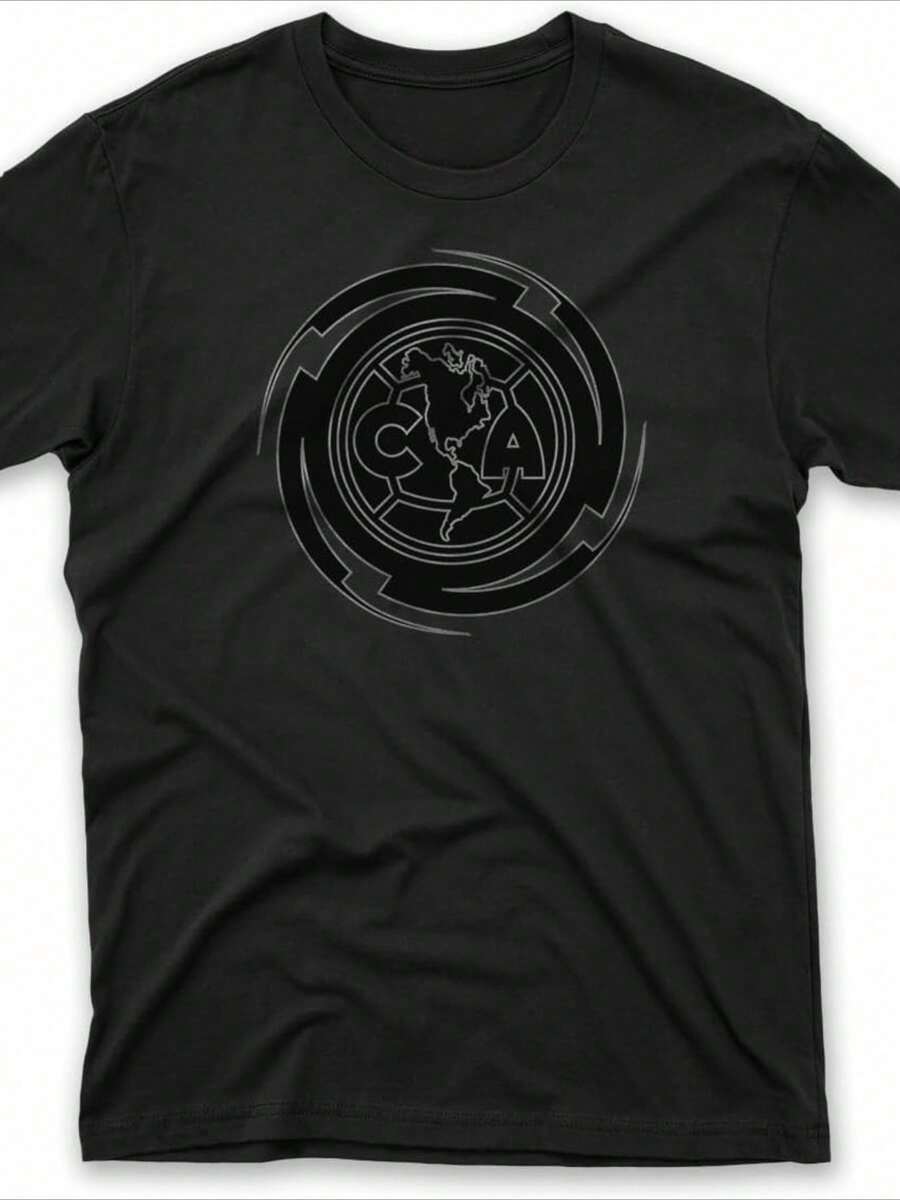 Camisa de hombre 1 pieza 100% algodón camisa de impresión digital 220g para todas las estaciones dise?o de la fusión del mapa mundial y el patrón geométrico - Negro - Ver 1